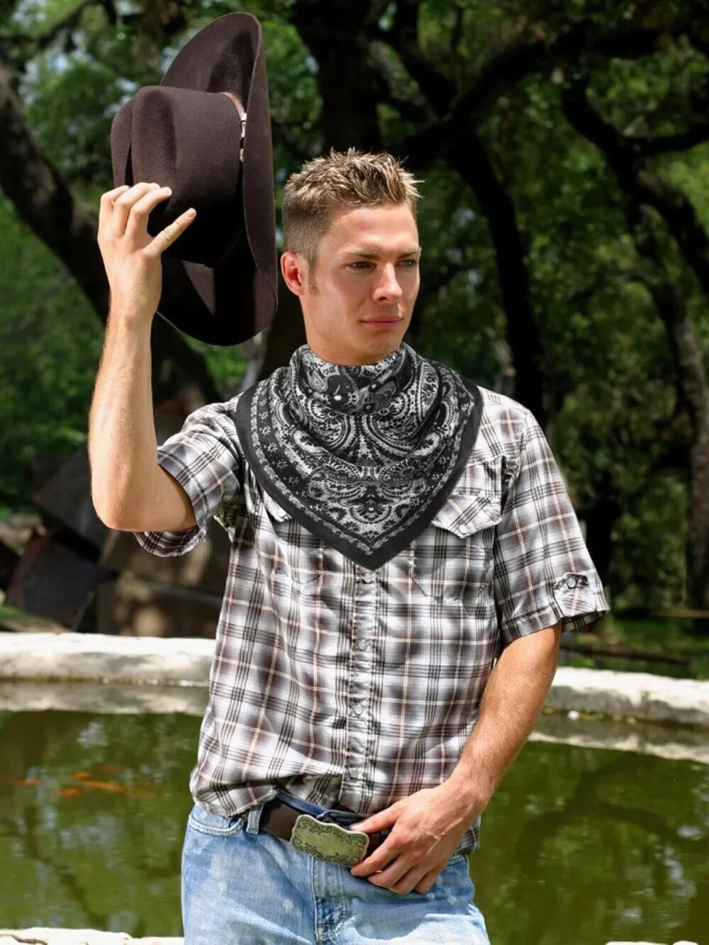 Men's Black 2 35 Inch Wild Rag Neckerchief Silk Western Bandana Neck Scarf